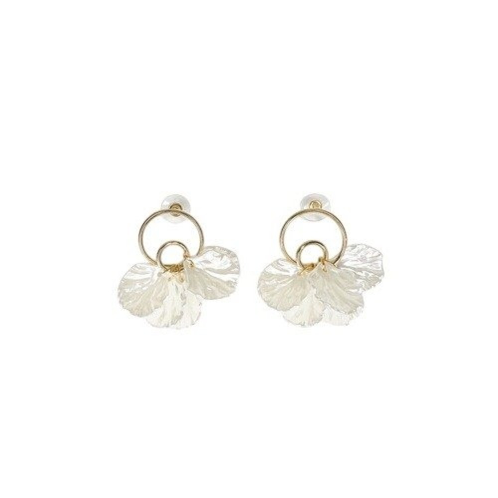 Gold Circle Mermaid Fan Shell Iridescent Drop Earrings